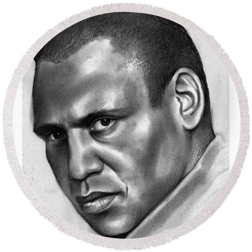 Paul Robeson Round Beach Towel featuring the drawing Paul Robeson by Greg Joens