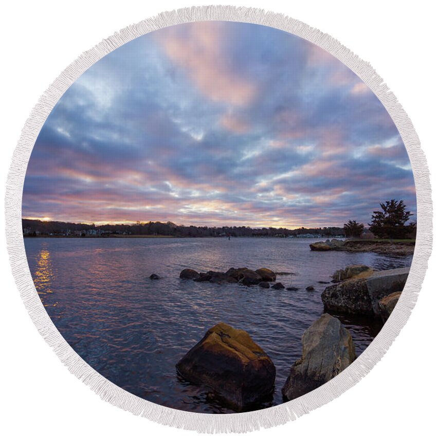 Pawcatuck Round Beach Towel featuring the photograph Pawcatuck River Sunrise by Kirkodd Photography Of New England
