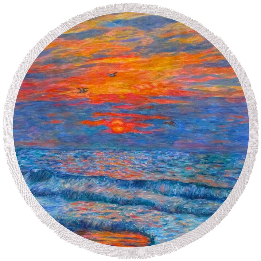 Pawleys Island Round Beach Towel featuring the painting Pawleys Island Sunrise in the Sand by Kendall Kessler