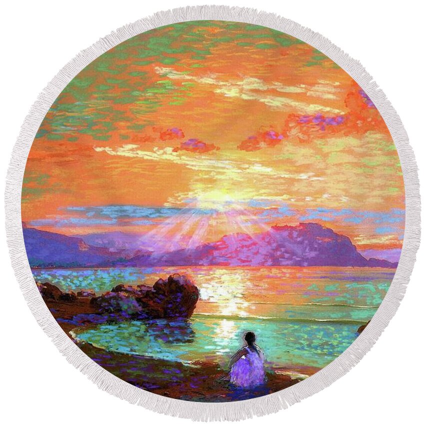Meditation Round Beach Towel featuring the painting Peace be Still Meditation by Jane Small