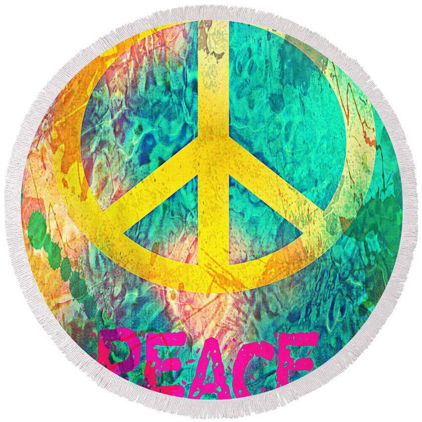 Hippie Round Beach Towel featuring the digital art Peace by Binka Kirova