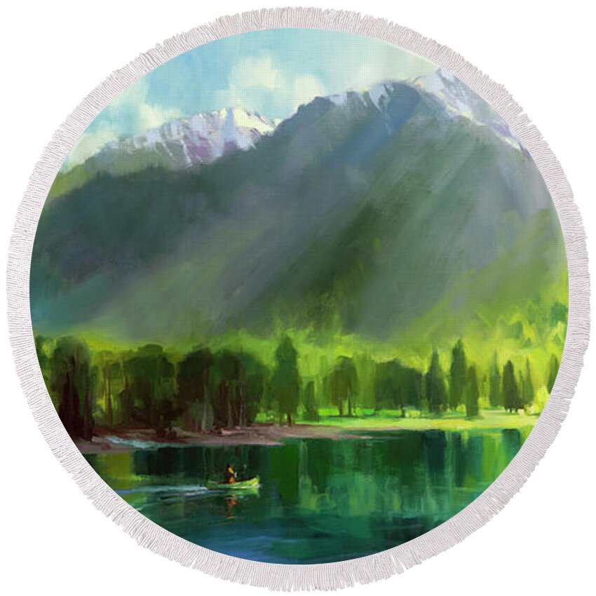 Mountains Round Beach Towel featuring the painting Peace by Steve Henderson