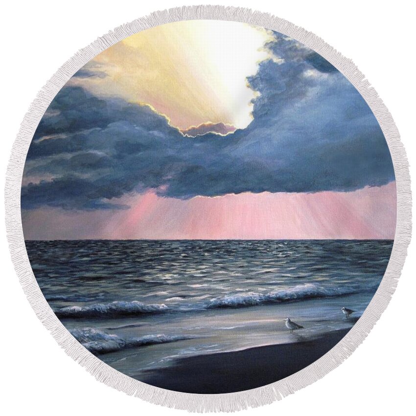 Sea Round Beach Towel featuring the painting Peaceful Beach Memories Sea View 246 by Lucie Dumas