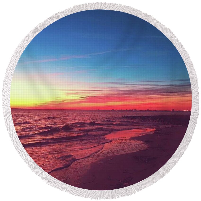  Round Beach Towel featuring the photograph Peaceful Sunset On Sullivan's This by Cassandra M Photographer
