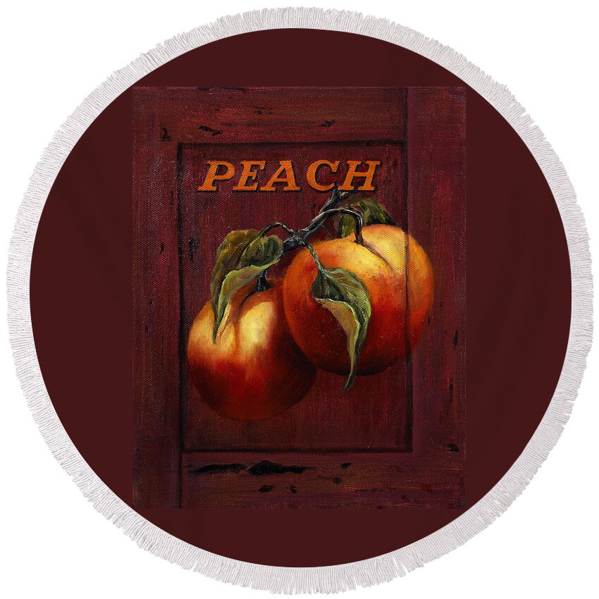 Peaches Round Beach Towel featuring the painting Juicy Peaches by Lynne Pittard