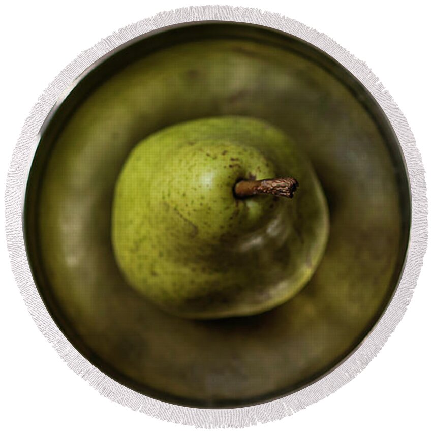 Pear Round Beach Towel featuring the photograph Pear Reflection by Maggie Terlecki