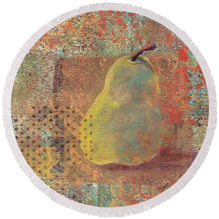 Pear Round Beach Towel featuring the painting Pear by Ruth Kamenev