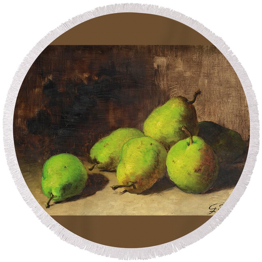 Guillaume Romain Fouace Round Beach Towel featuring the painting Pears by Guillaume Romain Fouace