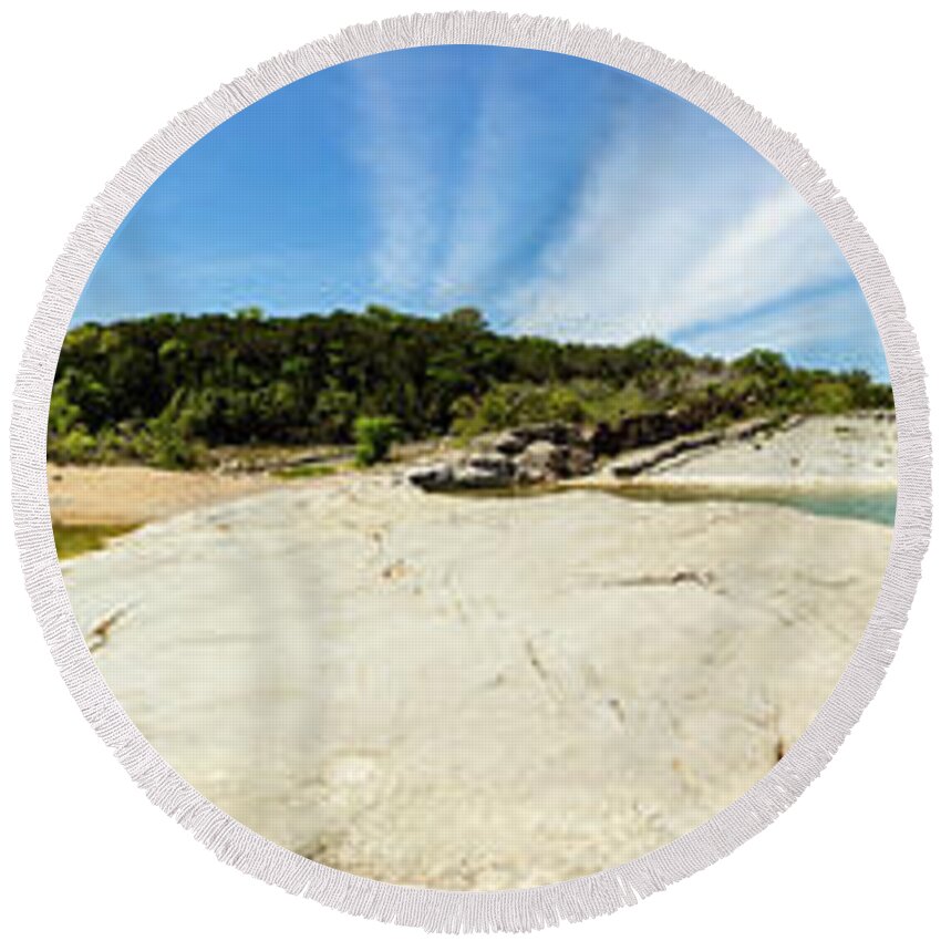Pedernales Falls Round Beach Towel featuring the photograph Pedernales Falls Pano1 by Raul Rodriguez