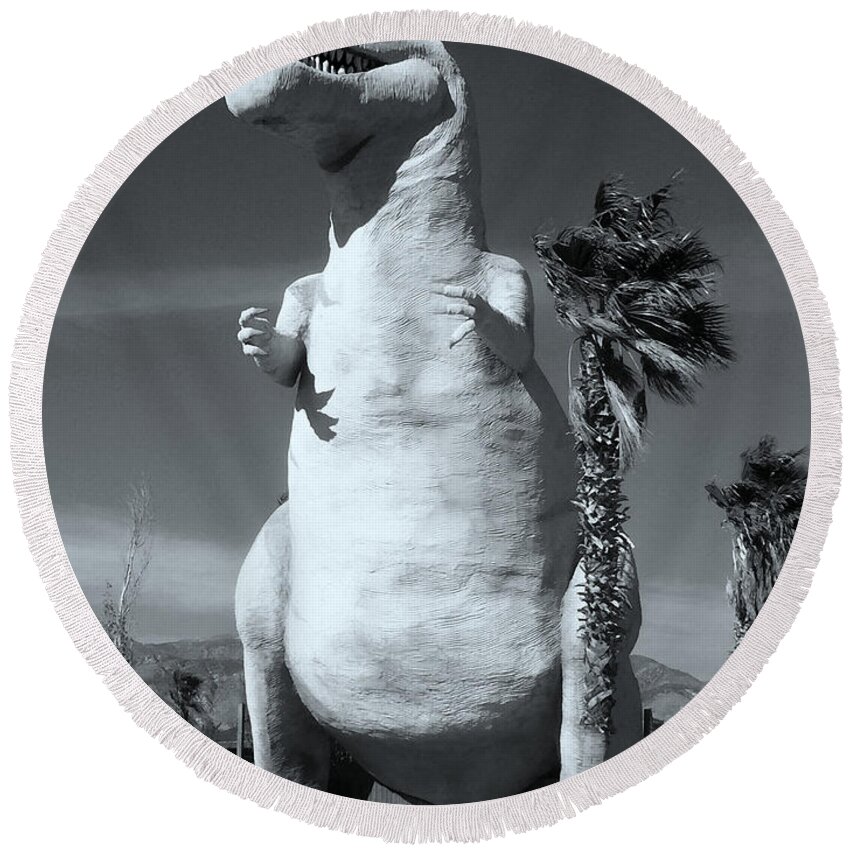 Pee Wee Round Beach Towel featuring the photograph Pee Wee - Cabazon Dinosaurs by Kip Krause