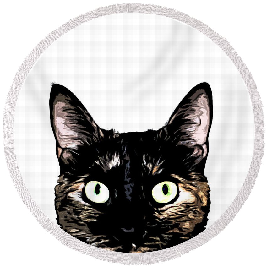 Cat Round Beach Towel featuring the mixed media Peeking Cat by Nicklas Gustafsson