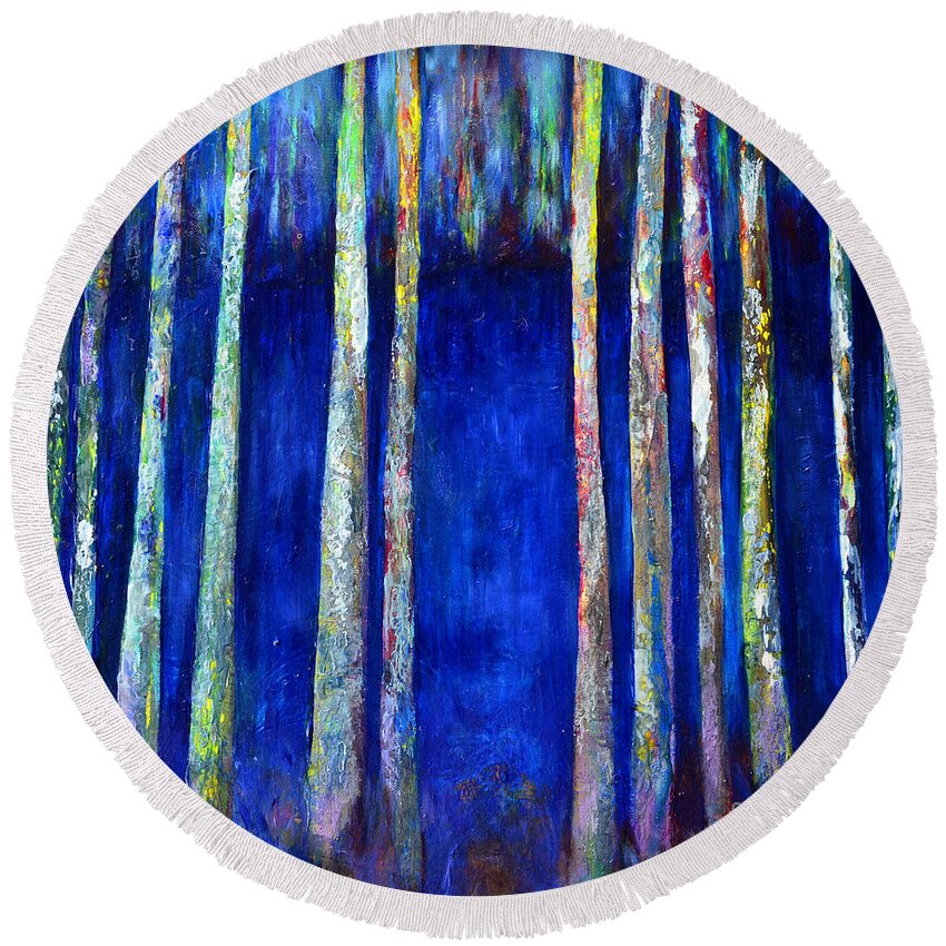 Trees Round Beach Towel featuring the painting Peeking Through the Trees by Claire Bull