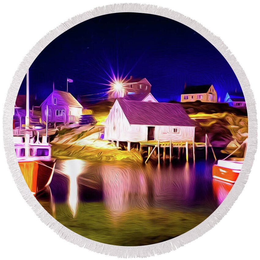 Peggy's Cove Round Beach Towel featuring the painting Peggy's Cove by Prince Andre Faubert