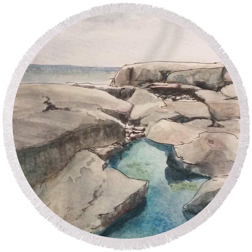 Peggy's Cove Round Beach Towel featuring the painting Peggy's Cove by Sheila Romard