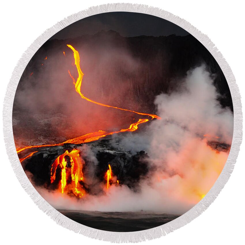 Lava Round Beach Towel featuring the photograph Pele's Fury Kilauea National Park by Lawrence Knutsson
