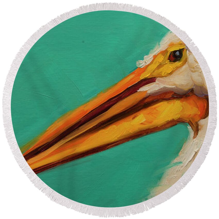 Pelican Round Beach Towel featuring the painting Pelican #2 by Diane Whitehead