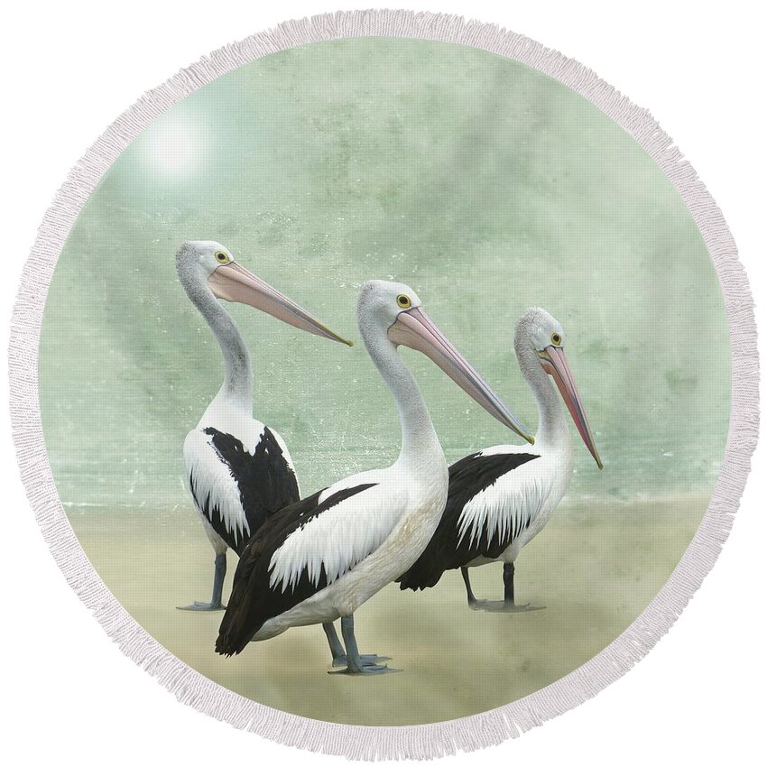 Pelican Round Beach Towel featuring the painting Pelican Beach by David Dehner