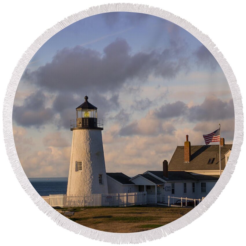 Lighthouse Round Beach Towel featuring the photograph Pemaquid Morning by Jerry Fornarotto