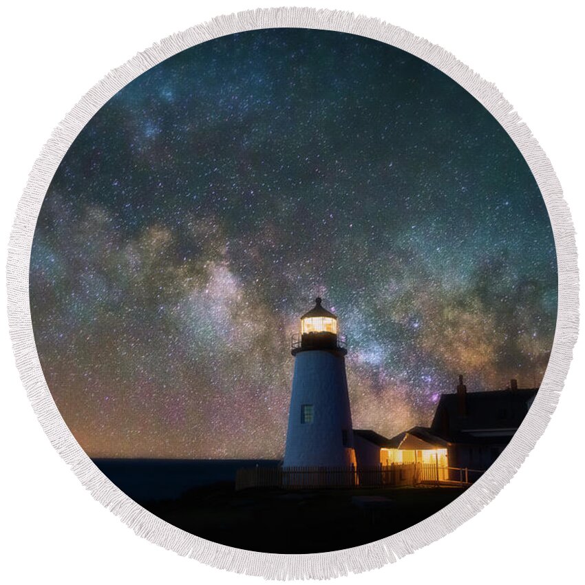 Milky Way Round Beach Towel featuring the photograph Pemaquid Mysteries by Darren White