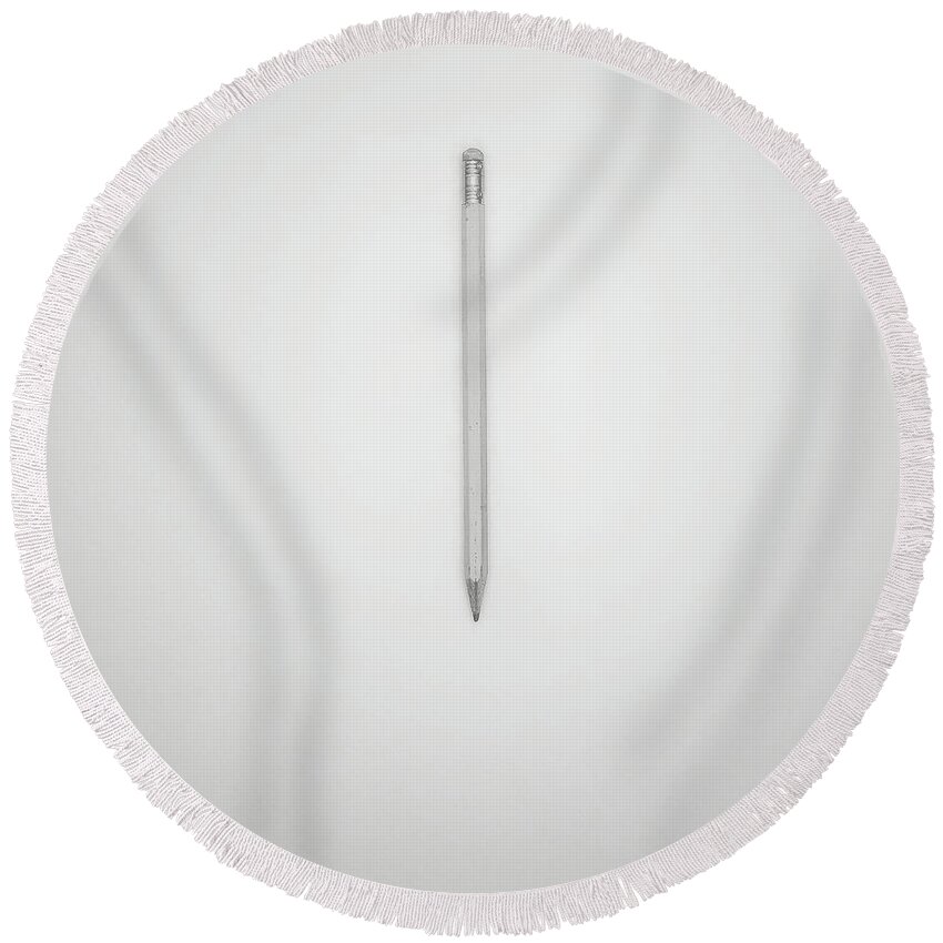 Pencil Round Beach Towel featuring the photograph Pencil on a Blank Page by Scott Norris