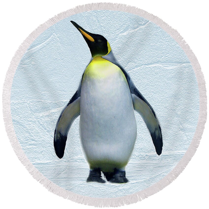 Penguin Round Beach Towel featuring the digital art Penguin by Steve Karol