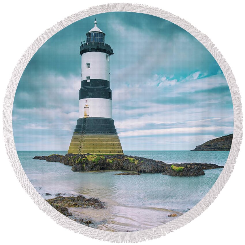 Lighthouse Round Beach Towel featuring the photograph Penmon Point by David Lichtneker