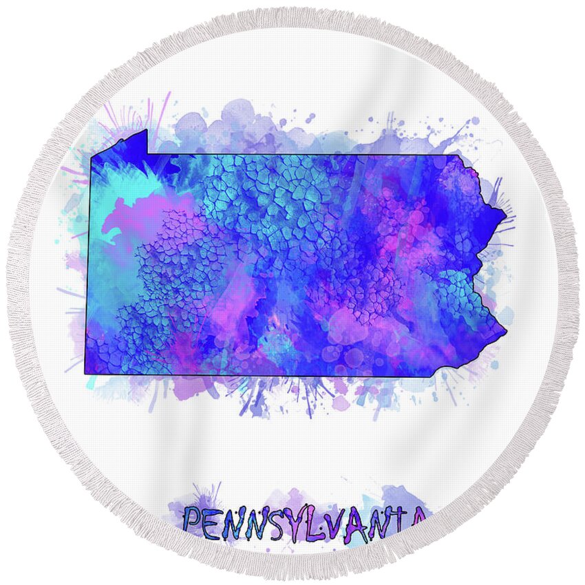 Pennsylvania Round Beach Towel featuring the digital art Pennsylvania Map Watercolor 2 by Bekim M