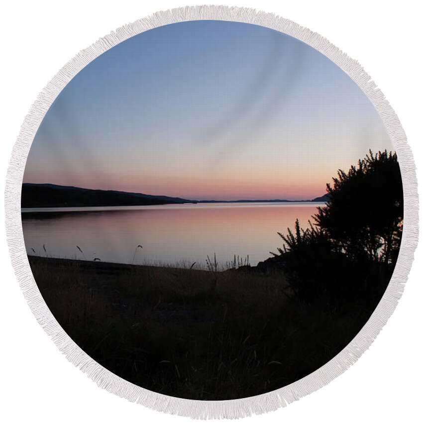 Sunset Round Beach Towel featuring the photograph Pennyghael Sunset by Pete Walkden