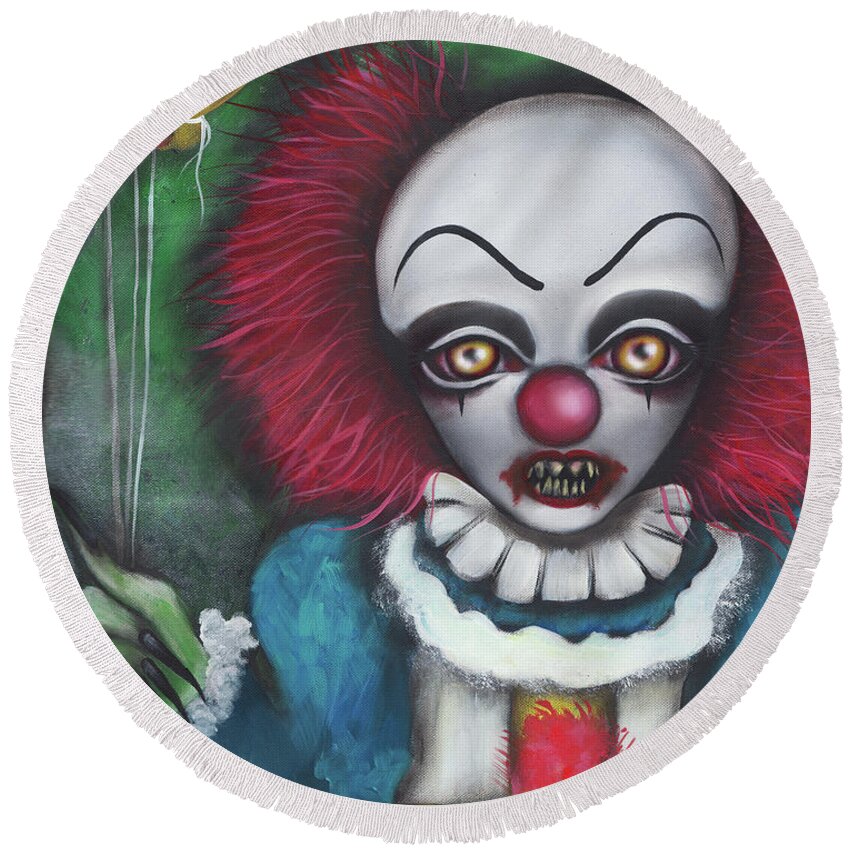 Pennywise Round Beach Towel featuring the painting Pennywise by Abril Andrade