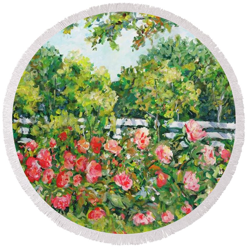 Flowers Round Beach Towel featuring the painting Peony Riot by Ingrid Dohm