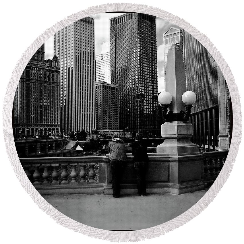 Midwest Round Beach Towel featuring the photograph People and Skyscrapers - Square by Frank J Casella