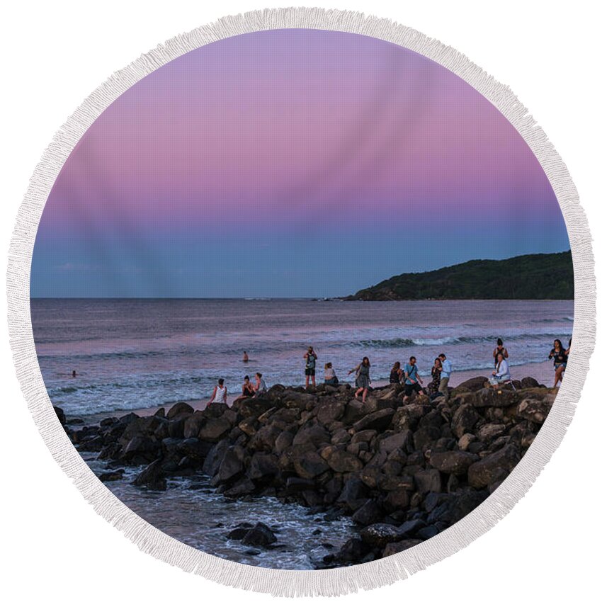 2017 Round Beach Towel featuring the photograph People watch the sun set by Andrew Michael