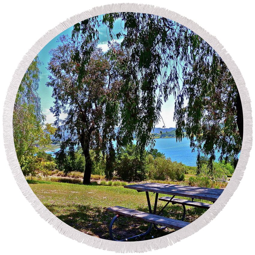 Outdoors Round Beach Towel featuring the photograph Perfect Picnic Place by Diana Hatcher