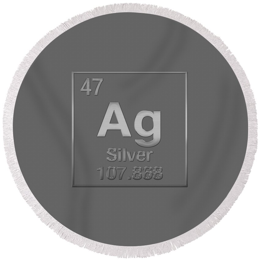 'the Elements' Collection By Serge Averbukh Round Beach Towel featuring the digital art Periodic Table of Elements - Silver - Ag - Silver on Silver by Serge Averbukh