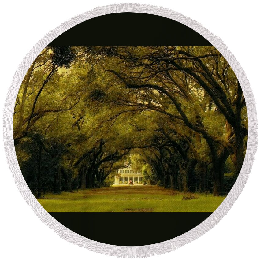 Charleston Round Beach Towel featuring the photograph Perplexing Plantation by Sherry Kuhlkin