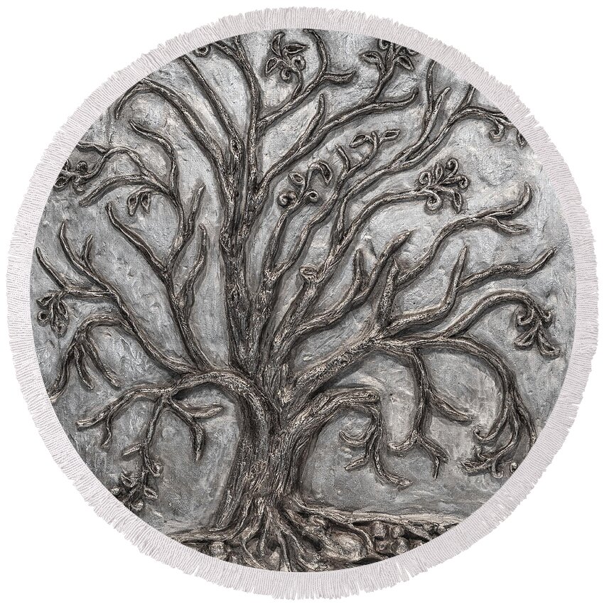 Metal Round Beach Towel featuring the sculpture Perseverance by Sheila Johns
