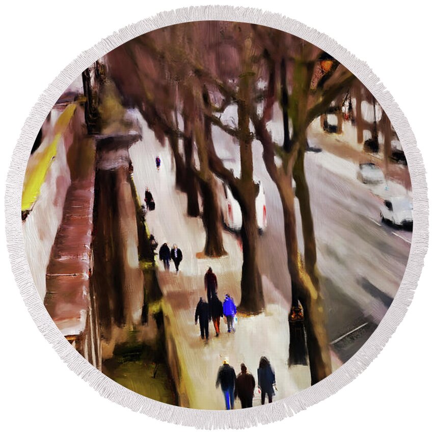 London Round Beach Towel featuring the digital art Perspective by Nicky Jameson