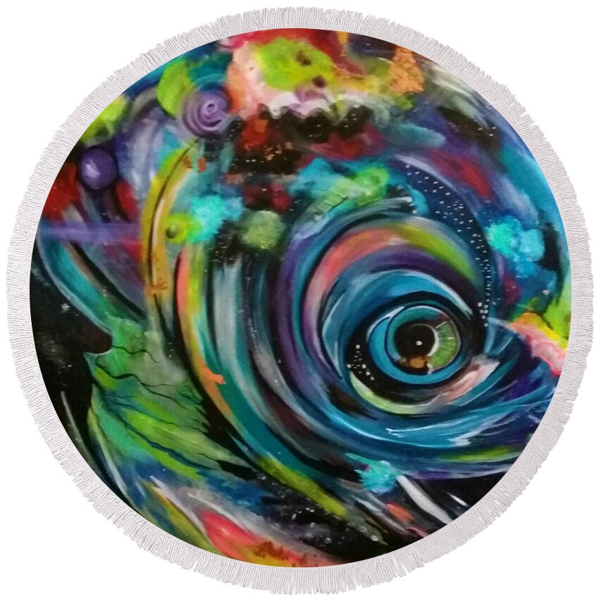 Universe Round Beach Towel featuring the painting Perspective by Tracy Mcdurmon