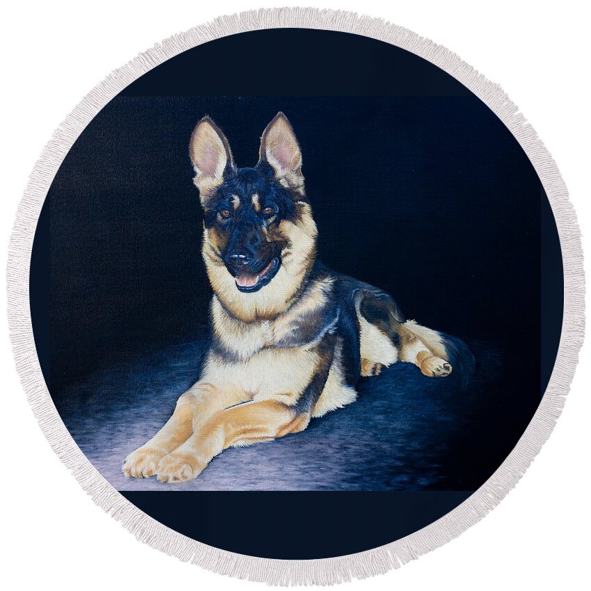 Dog Round Beach Towel featuring the painting Pet commission-Shaka by Pauline Sharp