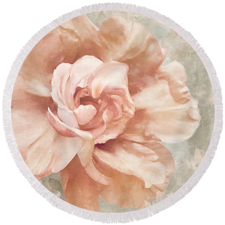 Pink Peony Round Beach Towel featuring the painting Petals Impasto I by Mindy Sommers