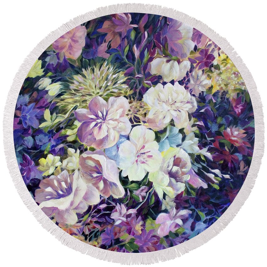 Flowers Round Beach Towel featuring the painting Petals by Jo Smoley