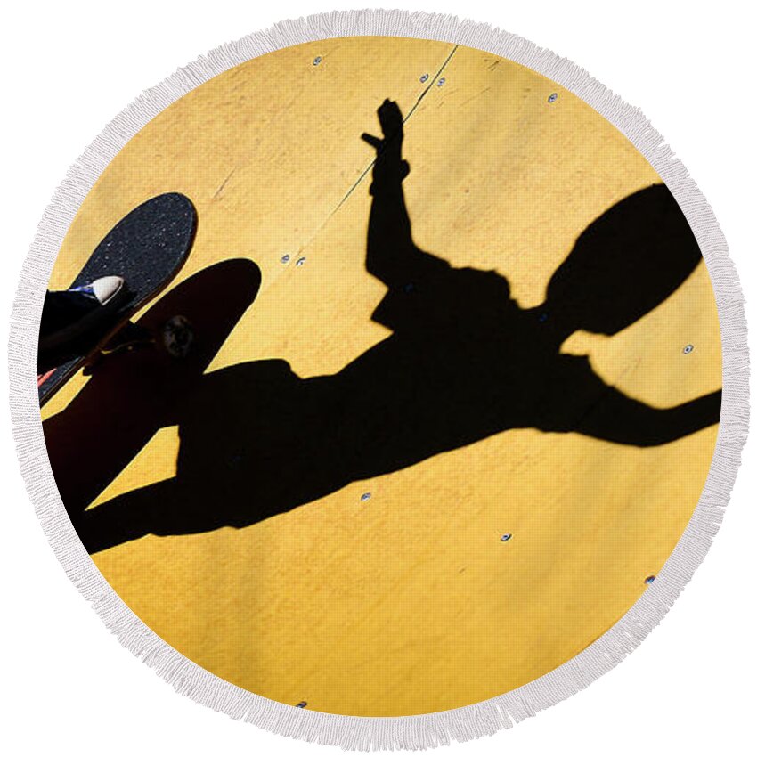2017-08-03 Round Beach Towel featuring the photograph Peter Pan Skate Boarding by Phil And Karen Rispin