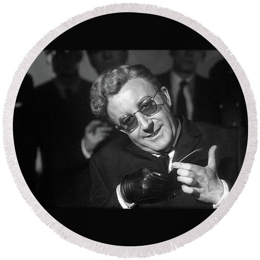 Peter Sellers As Dr. Strangelove Number One Color Added 2016 Round Beach Towel featuring the photograph Peter Sellers as Dr. Strangelove number one color added 2016 by David Lee Guss