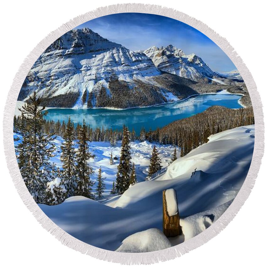 Peyto Round Beach Towel featuring the photograph Peyto Lake Winter Paradise by Adam Jewell