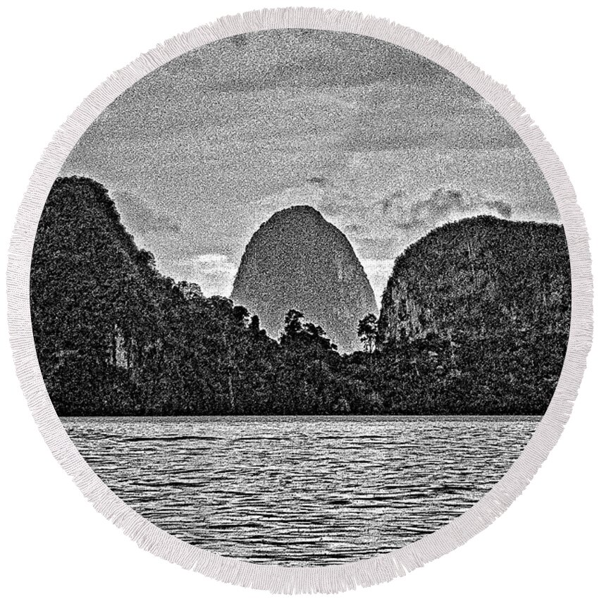 Phang Nga Round Beach Towel featuring the photograph Phang Nga Bay on a Rainy Day by Stefan H Unger