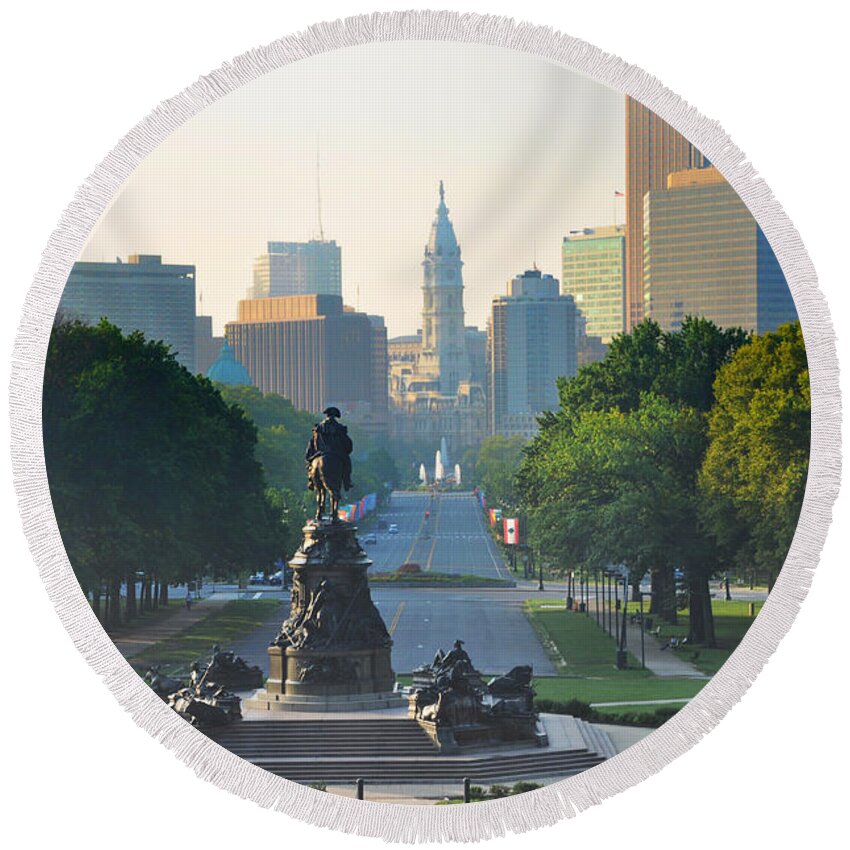 Philadelphia Round Beach Towel featuring the photograph Philadelphia Benjamin Franklin Parkway by Bill Cannon