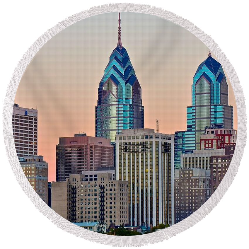 Philadelphia Round Beach Towel featuring the photograph Philly at Sunset by Frozen in Time Fine Art Photography