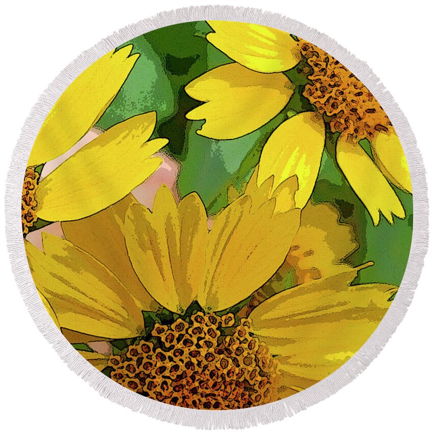 Digital Photography Round Beach Towel featuring the photograph Yellow Wildflowers Photograph II by Sipporah Art and Illustration