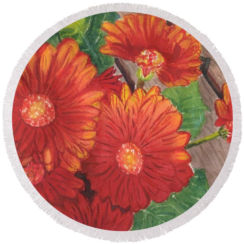 Flower Round Beach Towel featuring the painting Pick Me Please by Eunice Warfel