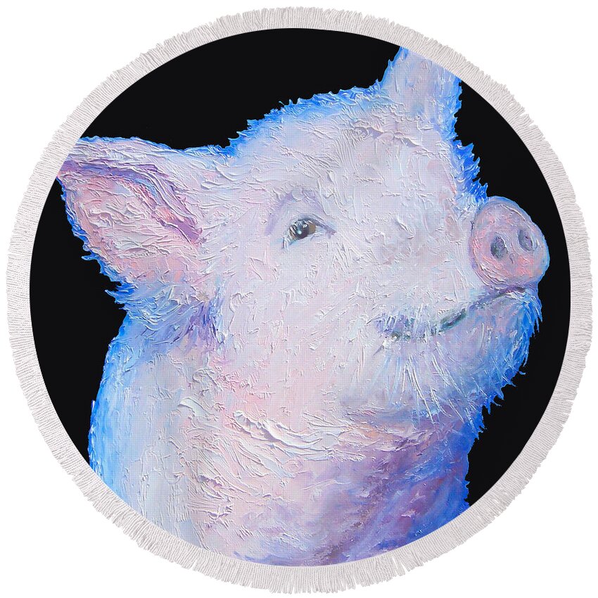 Pig Round Beach Towel featuring the painting Pig Painting for the kitchen by Jan Matson